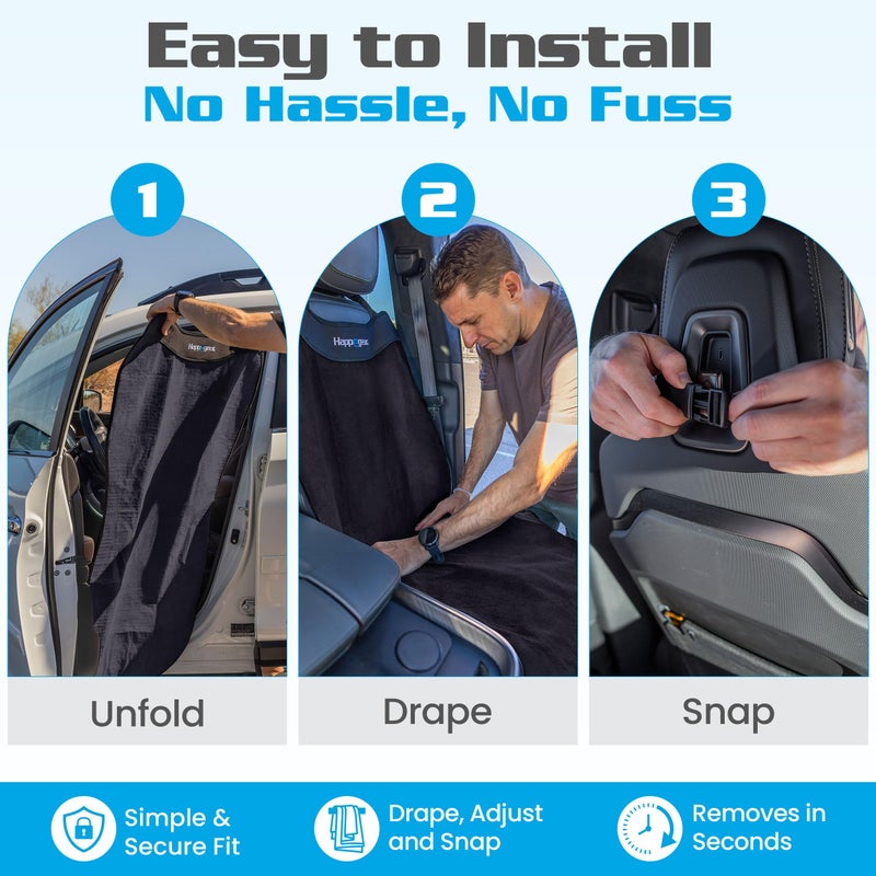 HAPPEGEAR Happeseat Waterproof Car Seat Cover & Protector â€“ Universal Fit Car Seat Towel Cover â€“ Non-Slip Backing, Easy Install & Storage, Machine Washable, Fits Front & Back, Black - Image 5