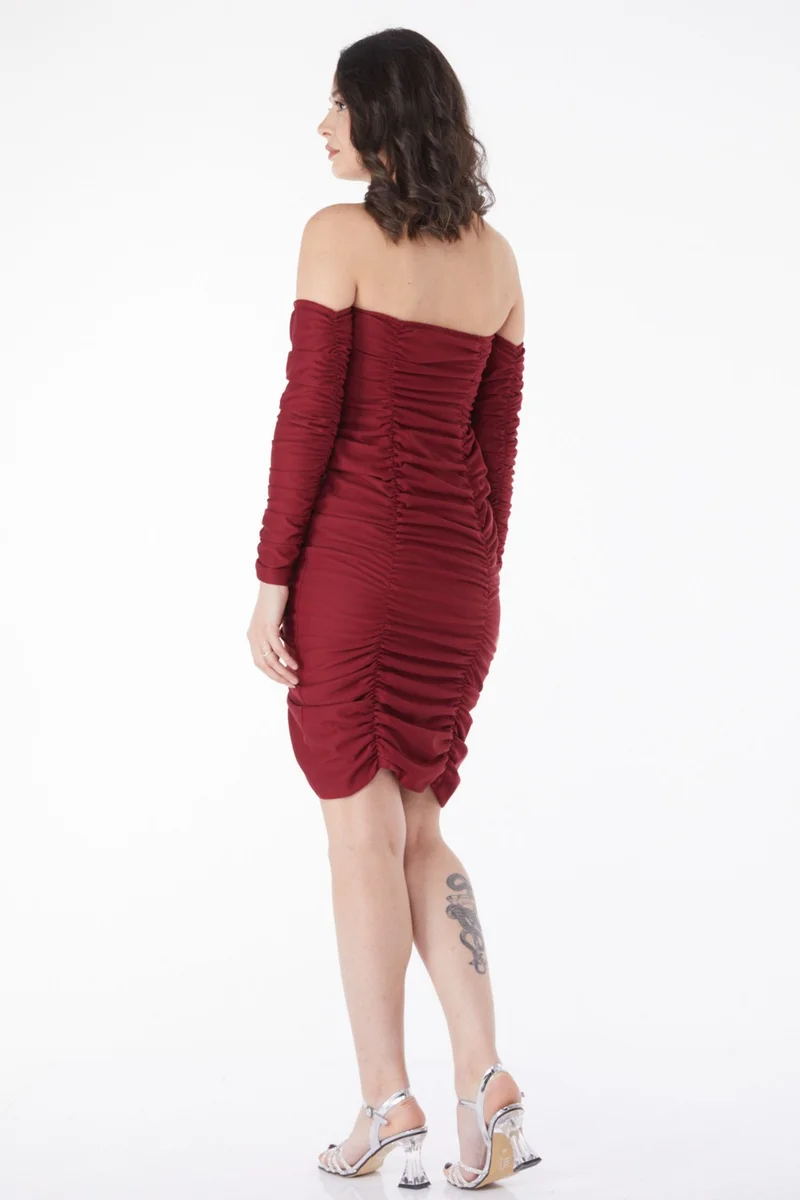 Tofisa Plain Medium Women's Burgundy Pleated Dress - 13175