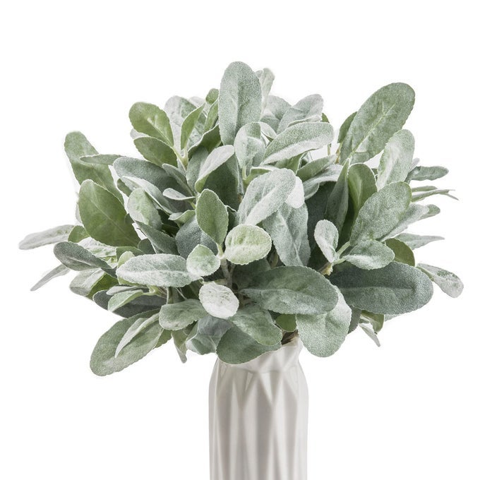 6PCS ARTIFICIAL LAMBS EAR STEMS14 FLOCKED SAGE LEAVES PLANTS FOR WEDDING PARTY HOME DECOR FLOCKED GREEN