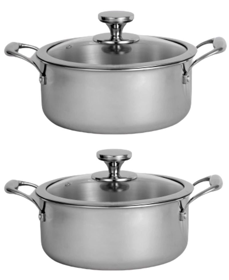 Nirlon Platinum Triply Stainless Steel 2Pcs Induction Friendly Cookware Combo Set (Casserole with Glass Lid 20 cm|2.8 Liter + Casserole with Glass Lid 22 cm|3.6 Liter) - Image 1