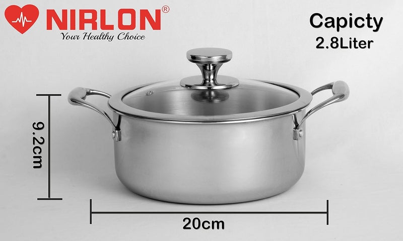 Nirlon Platinum Triply Stainless Steel 2Pcs Induction Friendly Cookware Combo Set (Casserole with Glass Lid 20 cm|2.8 Liter + Casserole with Glass Lid 22 cm|3.6 Liter) - Image 2