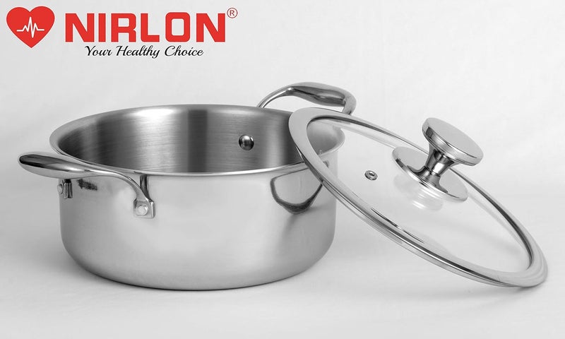 Nirlon Platinum Triply Stainless Steel 2Pcs Induction Friendly Cookware Combo Set (Casserole with Glass Lid 20 cm|2.8 Liter + Casserole with Glass Lid 22 cm|3.6 Liter) - Image 3