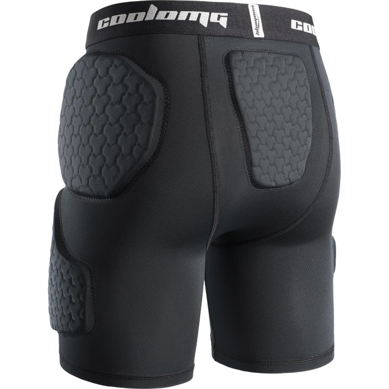 COOLOMG Youth 5 Pad Football Girdle Padded Football Compression Shorts with Cup Pocket Integrated Hip Tailbone Thigh Pads Black S - Image 2