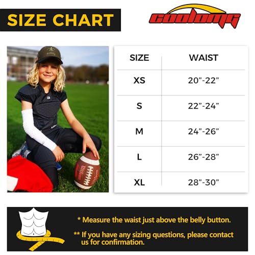 COOLOMG Youth 5 Pad Football Girdle Padded Football Compression Shorts with Cup Pocket Integrated Hip Tailbone Thigh Pads Black S - Image 3