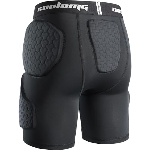 COOLOMG Youth 5 Pad Football Girdle Padded Football Compression Shorts with Cup Pocket Integrated Hip Tailbone Thigh Pads Black S - Image 1