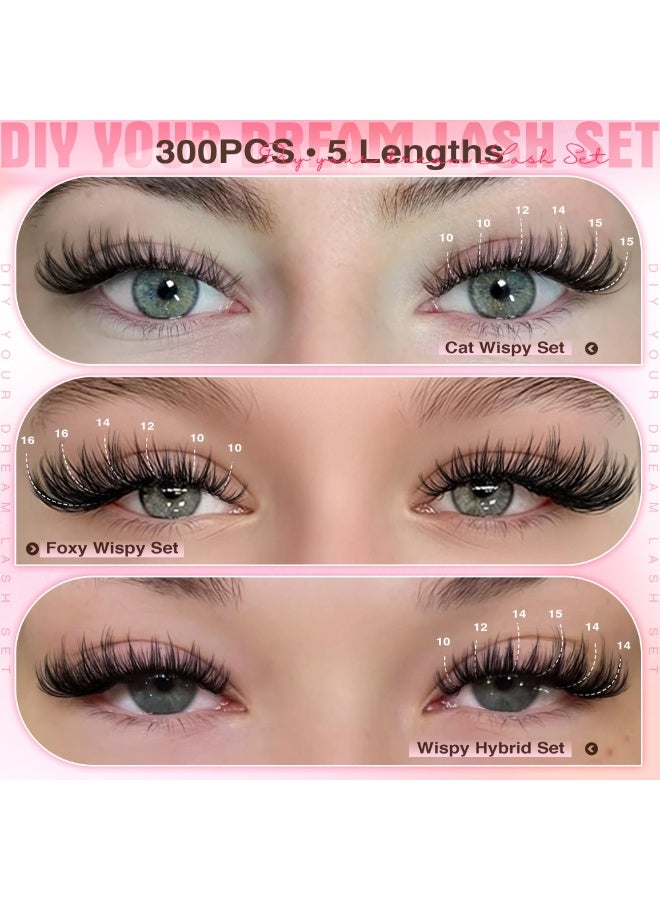 Noorly Lash Clusters Kit Wispy Eyelash Clusters Lashes Natural DIY Lash Extension Kit 10-16mm Cluster Eyelash Extensions Kit 300pcs C Curl Individual Lashes Cluster Eyelash - Image 2