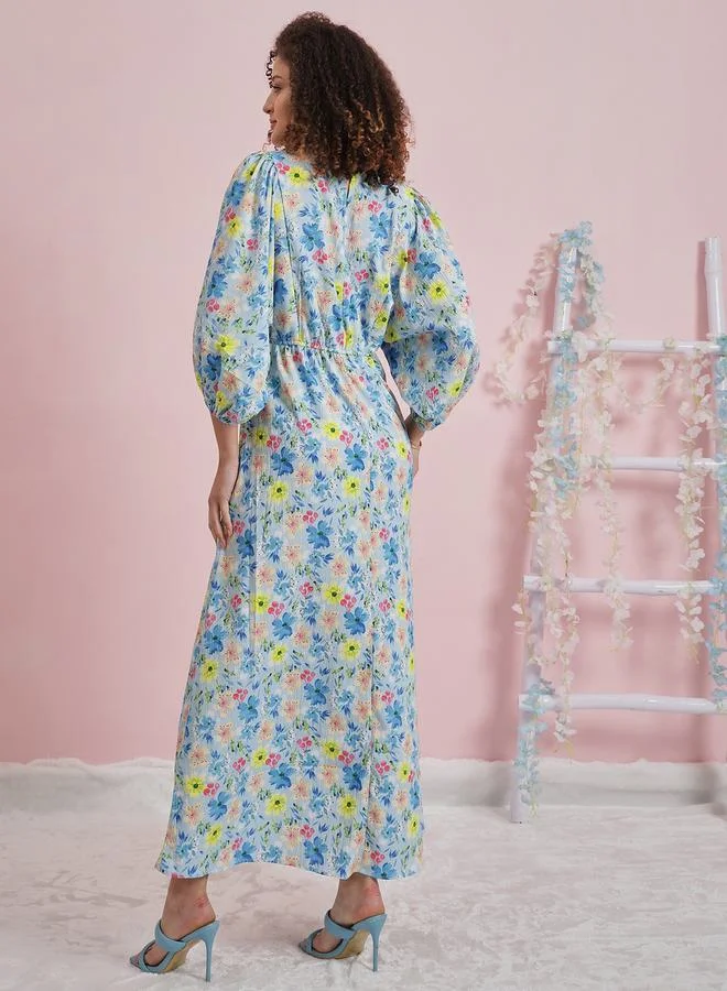 Athena Floral Print Maxi Dress with Puff Sleeves by Styli