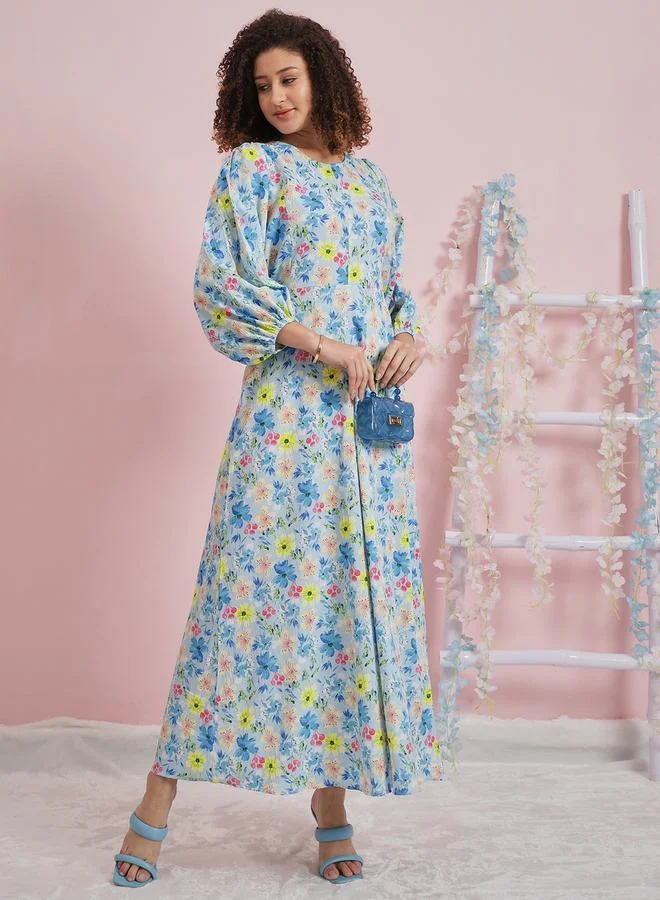 Athena Floral Print Maxi Dress with Puff Sleeves by Styli