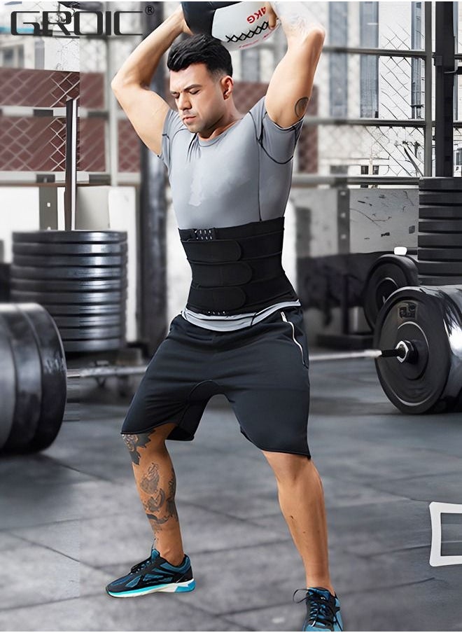 GROIC - Men's Waist Trainer Sauna Weight Loss Body Shaper Sweat Vest for Men with 3 Rows of Hooks and 3 Belt, Neoprene Sauna Waist Sauna Sweat Waist Trimmer Slimmer Belt Workout Girdle, XL - Image 1