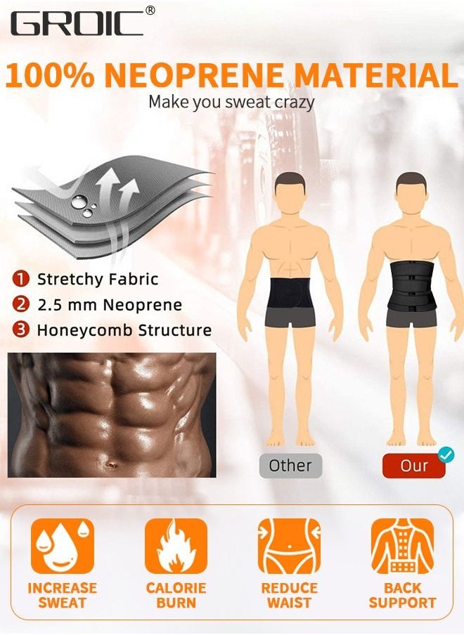 GROIC - Men's Waist Trainer Sauna Weight Loss Body Shaper Sweat Vest for Men with 3 Rows of Hooks and 3 Belt, Neoprene Sauna Waist Sauna Sweat Waist Trimmer Slimmer Belt Workout Girdle, XL - Image 1