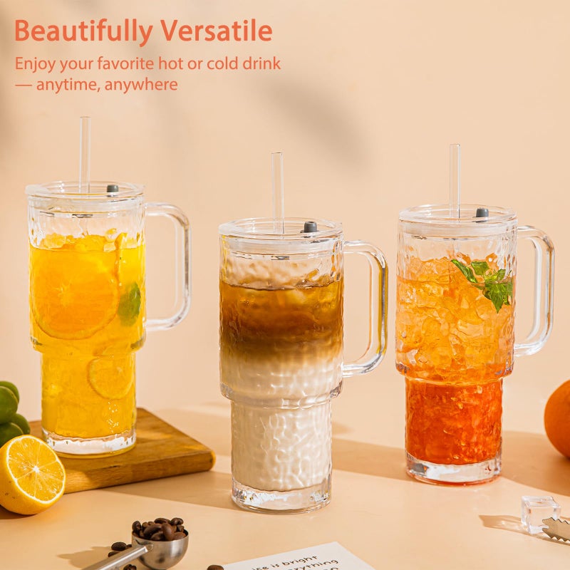 SoulTimes 26oz Water Ripple Glass Tumbler with Handle & Lid, Reusable Iced Coffee Cups with Straws â€“ Set of 2, Glass Cups for Smoothies, Juice, Coffee, Tea â€“ Travel Mugs for Daily Use - Image 5