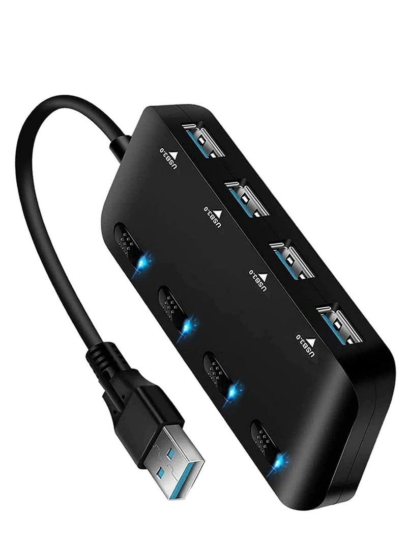 كابتن تيك USB 3.0 Hub Ultra-Thin splitter, Super Speed Port Multifunctional Adapter Extension with Individual On/Off Switch, Portable Expansion Data - Image 1