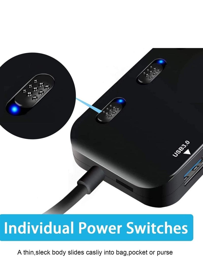 كابتن تيك USB 3.0 Hub Ultra-Thin splitter, Super Speed Port Multifunctional Adapter Extension with Individual On/Off Switch, Portable Expansion Data - Image 2