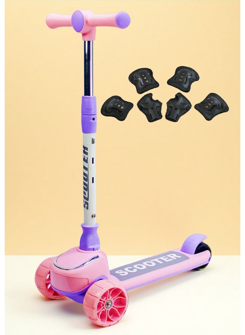 إيزي فيتشور سكوتر ركل قابل للطي من EASY FUTURE للأطفال من سن 3 إلى 8 سنوات: مقبض قابل لتعديل الارتفاع، عجلات LED، فرامل خلفية وموسيقى ممتعة، بما في ذلك مجموعة معدات الحماية - Image 1