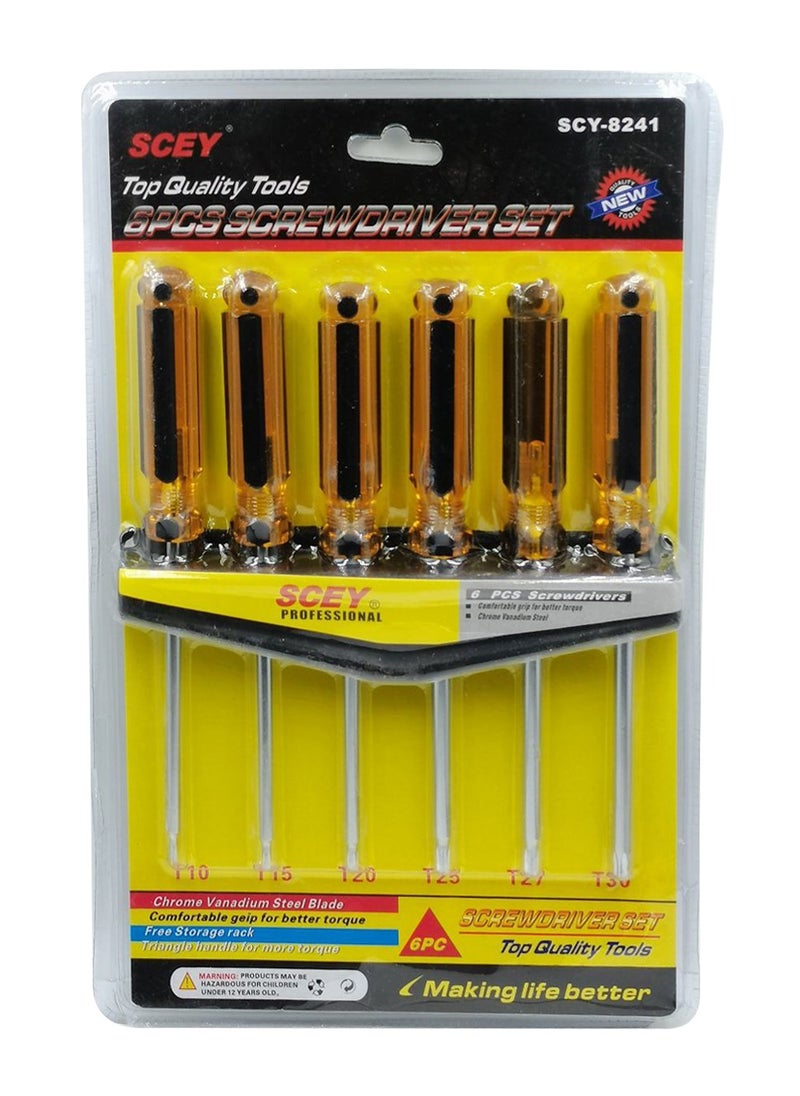 Generic - 6 Pcs Screwdriver Set T10 T15 T20 T25 T27 T30 Set CR-V Professional Multi-purpose Screwdriver Set With Hanging Rack SCEY SCY8241 - Image 1