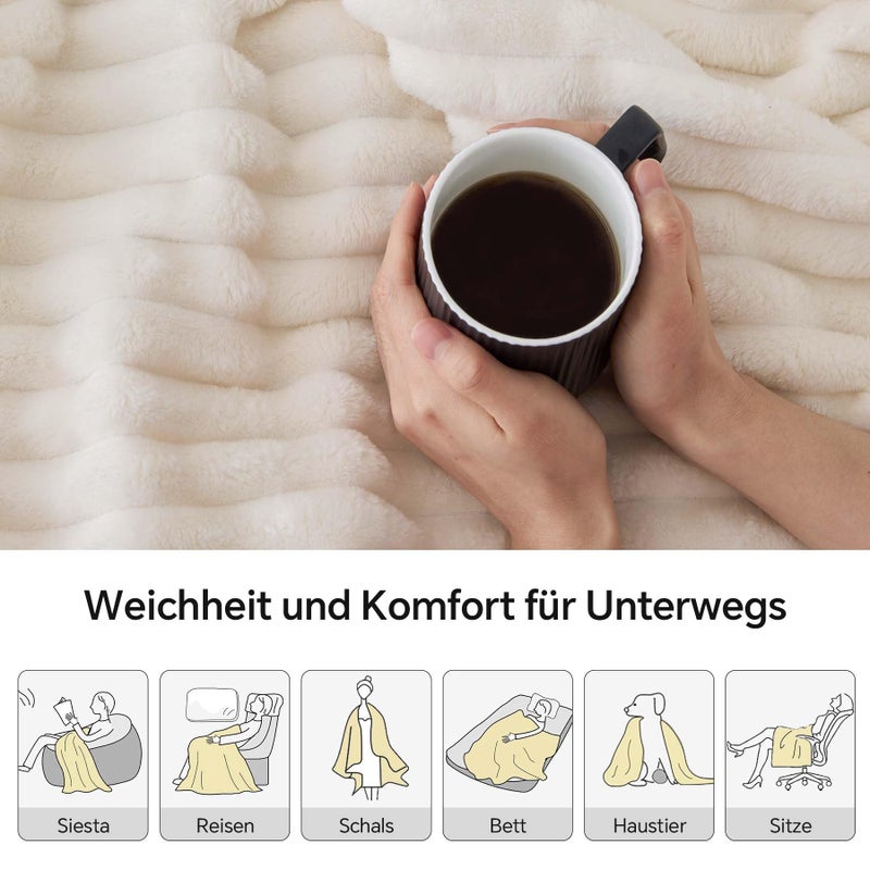BEDELITE Fleece Throw Blanket for Couch - 300GSM Soft & Warm Fluffy Cream Blanket  Decorative and Giftable Striped Blankets for Women  Men  50""x70"" - Image 4