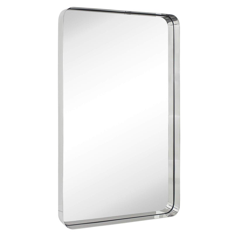 TEHOME 24x36 inch Chrome Metal Framed Bathroom Mirror for Wall in Stainless Steel Chrome Rounded Rectangular Bathroom Vanity Mirrors Wall Mounted
