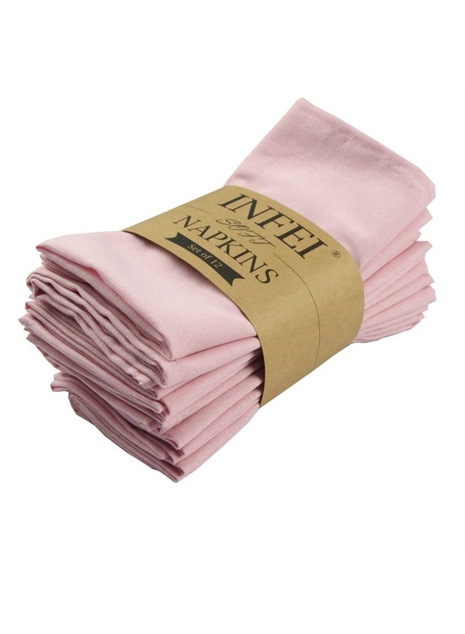 INFEI Solid Color Cotton Linen Blended Thin Dinner Cloth Napkins - Set of 12 (40 x 40 cm) - for Events & Home Use (Pink) - Image 1