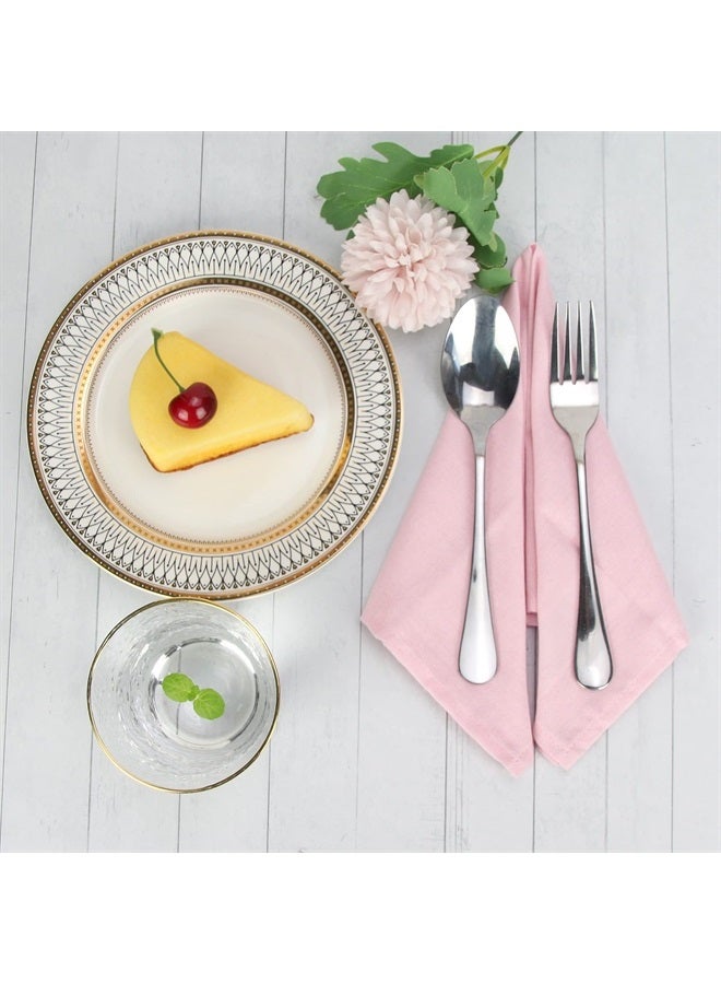 INFEI Solid Color Cotton Linen Blended Thin Dinner Cloth Napkins - Set of 12 (40 x 40 cm) - for Events & Home Use (Pink) - Image 3
