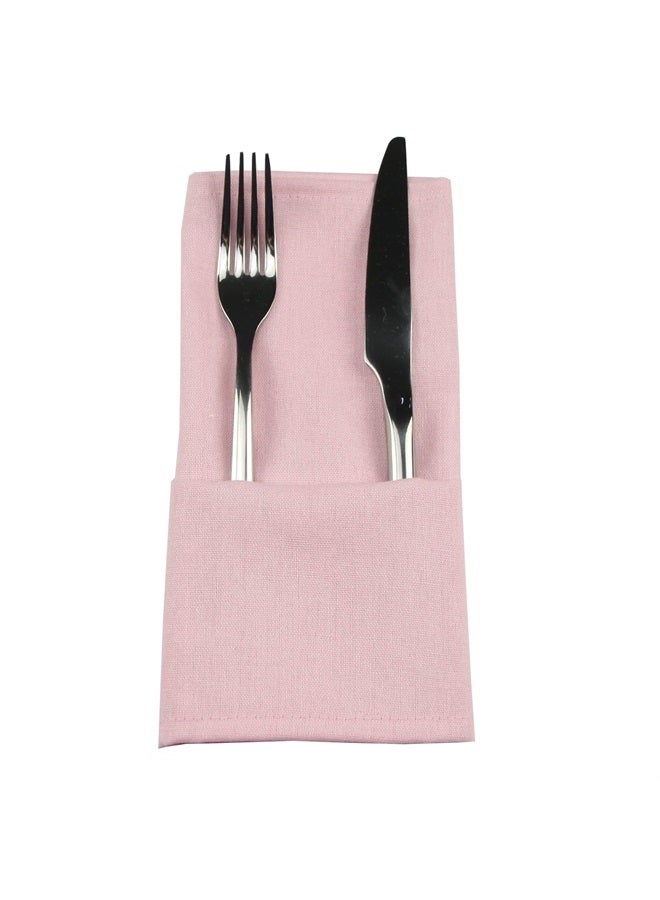 INFEI Solid Color Cotton Linen Blended Thin Dinner Cloth Napkins - Set of 12 (40 x 40 cm) - for Events & Home Use (Pink) - Image 2