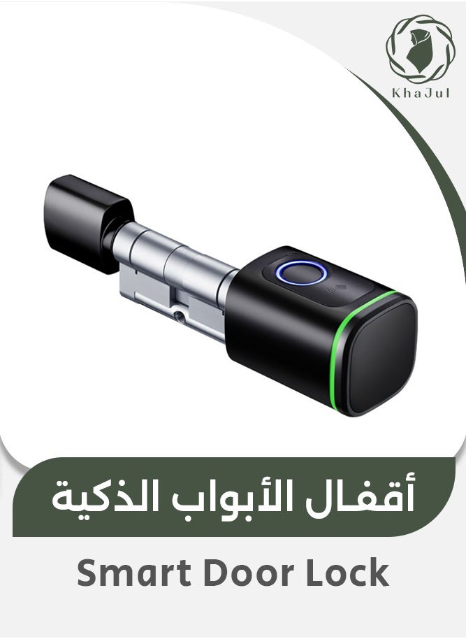 خاجول قفل باب ذكي من يدعم حتي 100 بصمة , قفل ذكي يدعم الفتح عن طريق تطبيق الجوال , شامل 2 بطاقة ذكية , أسود , بطول 60مم  - Image 1