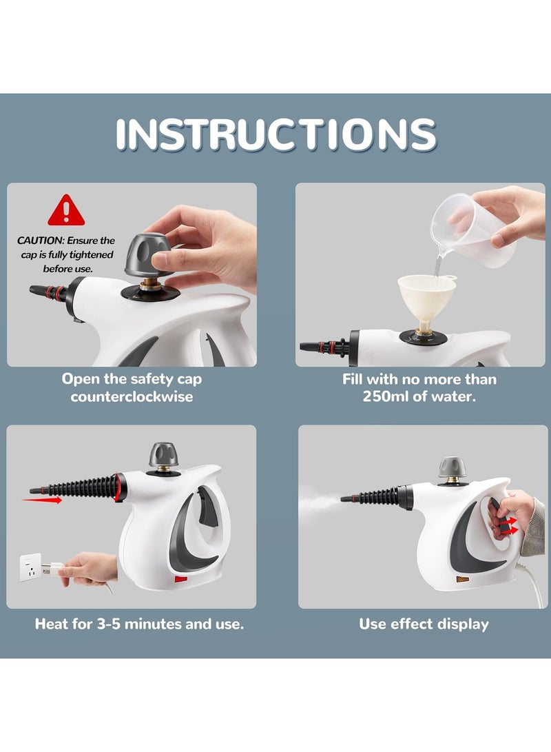 Handheld Steam Cleaner, Portable Steamer with Large Capacity,11-Piece Accessory Set for Floor, Car, Carpet, Upholstery, Couch, Tile, Windows Cleaning (Grey) - Image 4