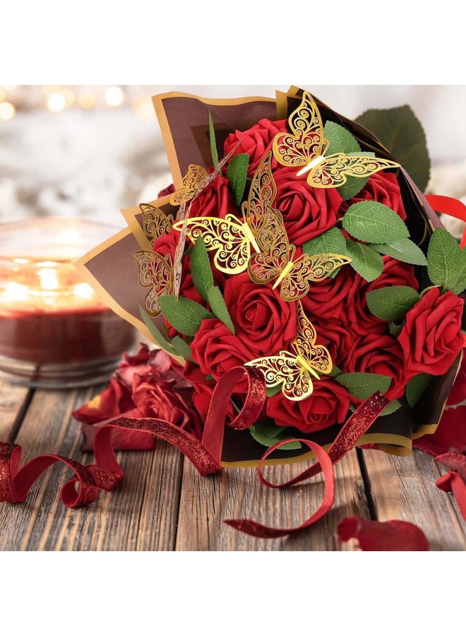 Tidponra Flower Wrapping Bouquet Paper with Artificial Flowers 25pcs Real Looking Red Foam Fake Roses with Stems for DIY Wedding Bouquets Flower Arrangements - Image 2