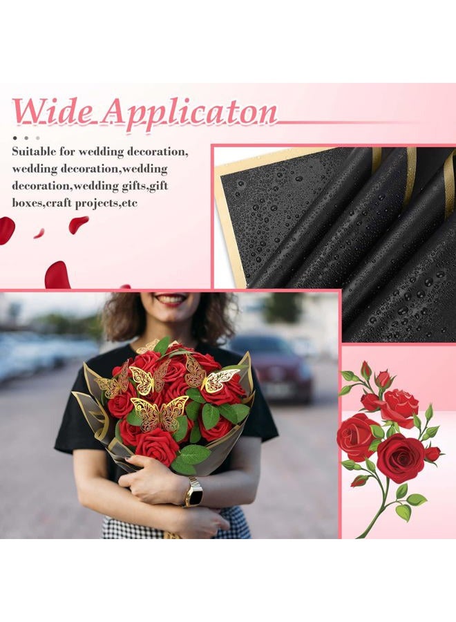 Tidponra Flower Wrapping Bouquet Paper with Artificial Flowers 25pcs Real Looking Red Foam Fake Roses with Stems for DIY Wedding Bouquets Flower Arrangements - Image 5