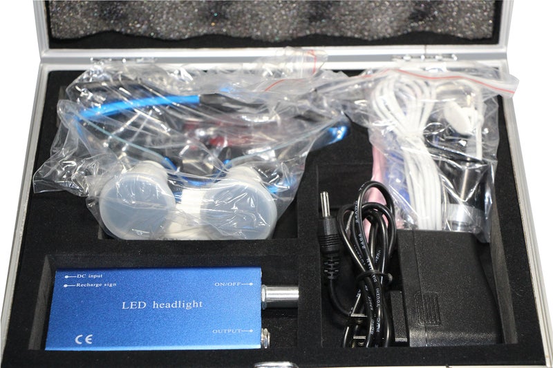 smiledt Dental Power Dental Binocular Loupes 3.5X 420mm + LED Head Light Lamp +Aluminum Box (Blue) - Image 3
