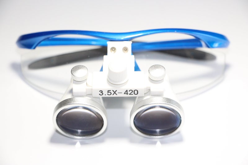 smiledt Dental Power Dental Binocular Loupes 3.5X 420mm + LED Head Light Lamp +Aluminum Box (Blue) - Image 5