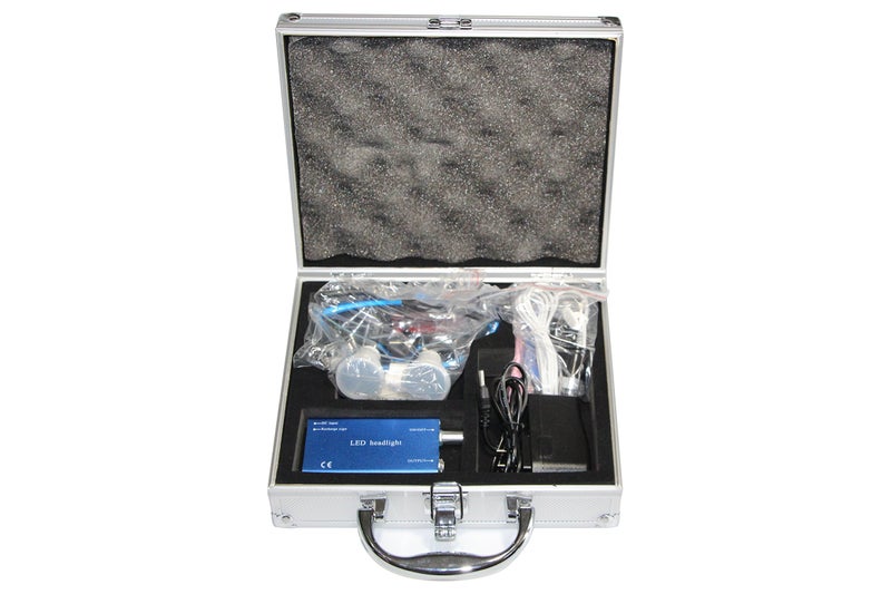 smiledt Dental Power Dental Binocular Loupes 3.5X 420mm + LED Head Light Lamp +Aluminum Box (Blue) - Image 4