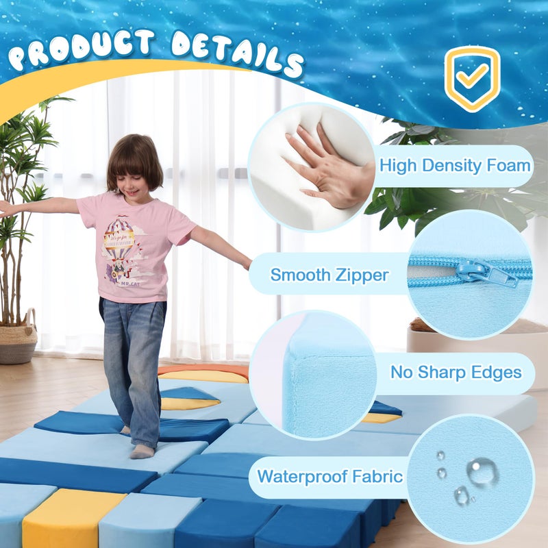 Erament 22Pcs Modular Kids Play Couch for Toddler - Kids Sofa Bed for Playroom, Convertible Furniture Ocean Theme Modular Sofa Building Fort for Inspiring Creativity - Image 3