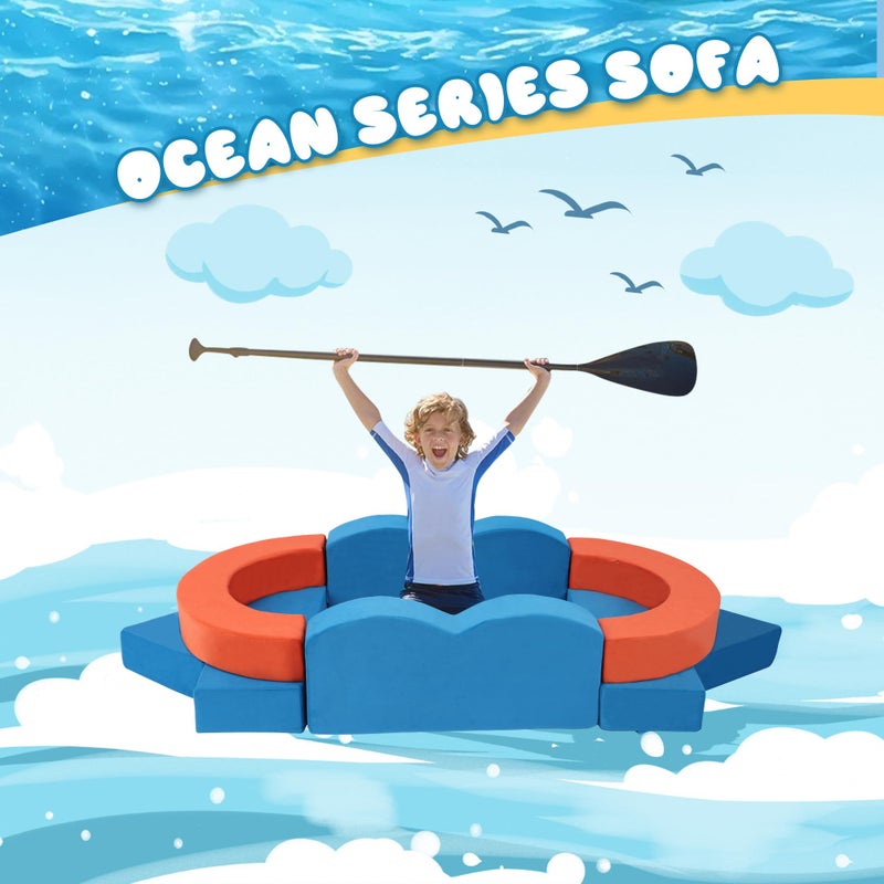 Erament 22Pcs Modular Kids Play Couch for Toddler - Kids Sofa Bed for Playroom, Convertible Furniture Ocean Theme Modular Sofa Building Fort for Inspiring Creativity - Image 4