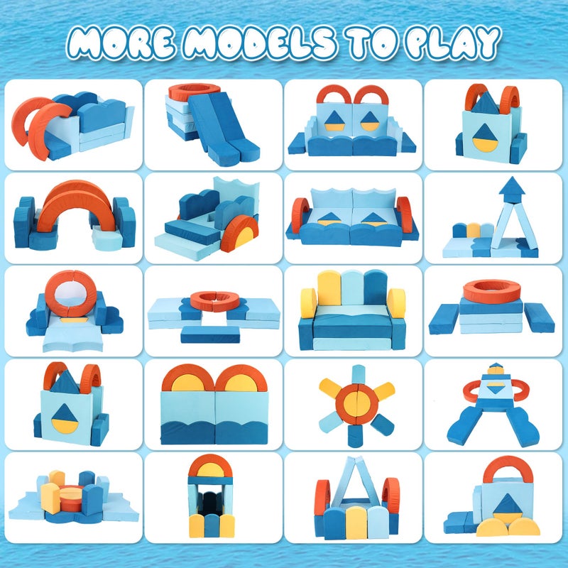 Erament 22Pcs Modular Kids Play Couch for Toddler - Kids Sofa Bed for Playroom, Convertible Furniture Ocean Theme Modular Sofa Building Fort for Inspiring Creativity - Image 5