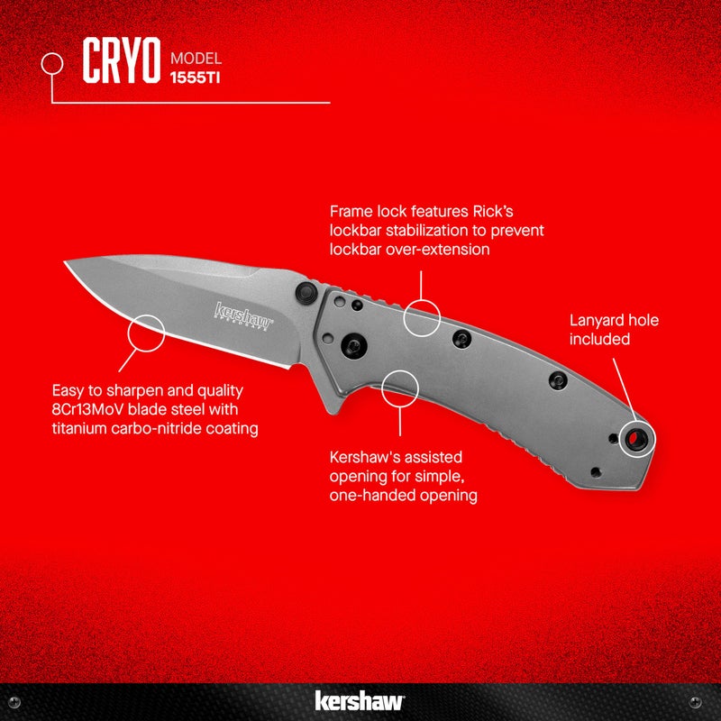 Kershaw Cryo Knife, 2.75" Stainless Steel Drop Point Blade, Assisted Opening Everyday Carry Pocket Knife - Image 2