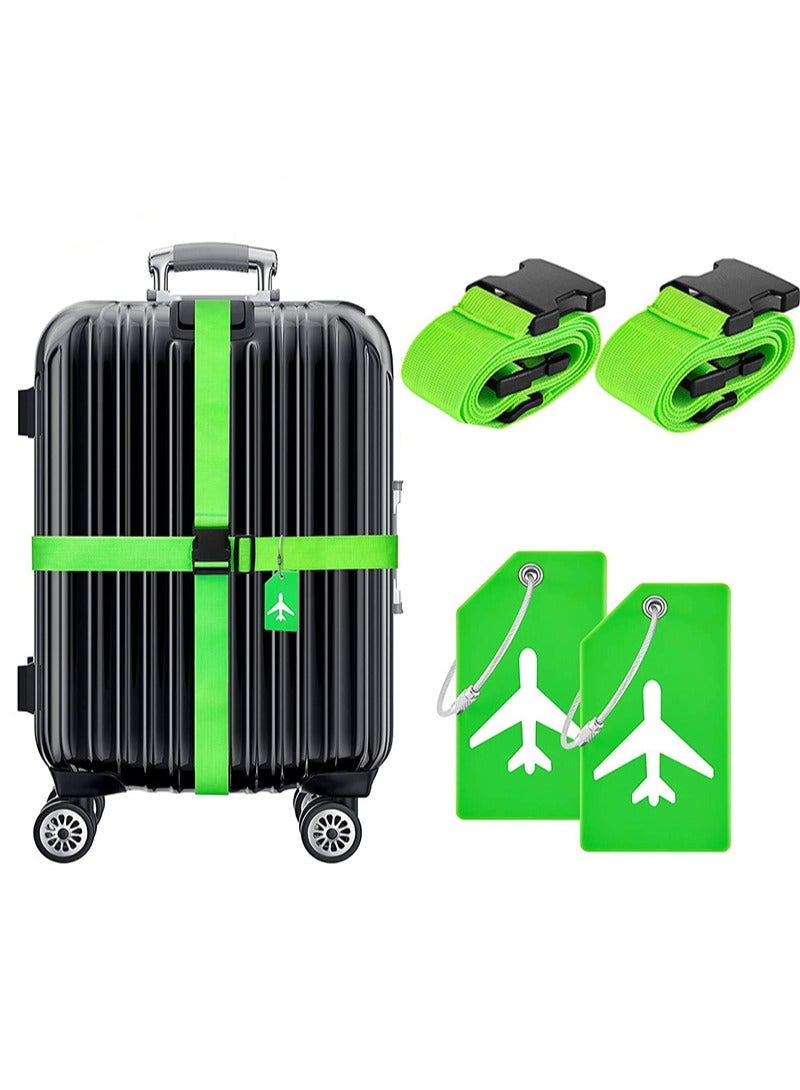 Aikanbo 4 Pack Luggage Straps Suitcase Tags Set，Travel Adjustable Suitcase Straps Silicone Luggage Tags with Name ID Card Men Women Travel Accessories（Green） - Image 1
