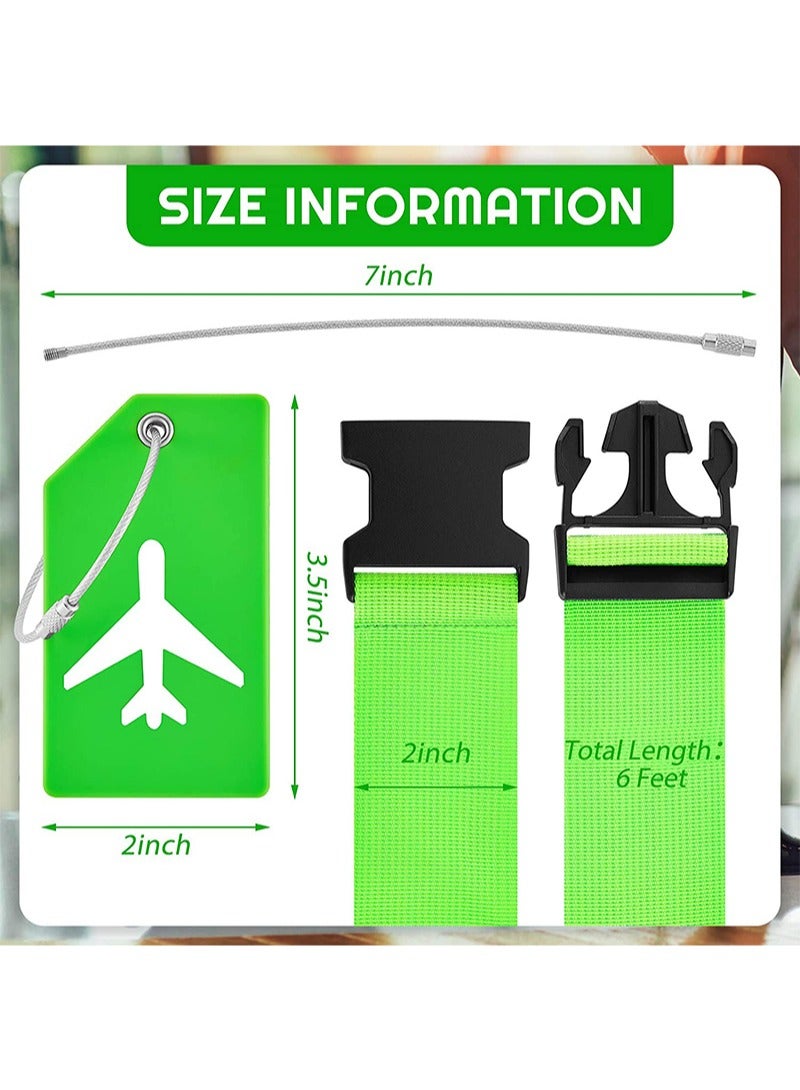 Aikanbo 4 Pack Luggage Straps Suitcase Tags Set，Travel Adjustable Suitcase Straps Silicone Luggage Tags with Name ID Card Men Women Travel Accessories（Green） - Image 2