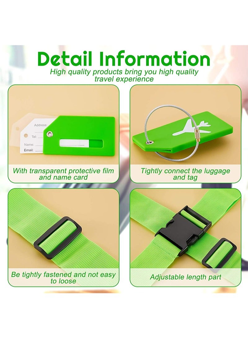 Aikanbo 4 Pack Luggage Straps Suitcase Tags Set，Travel Adjustable Suitcase Straps Silicone Luggage Tags with Name ID Card Men Women Travel Accessories（Green） - Image 3
