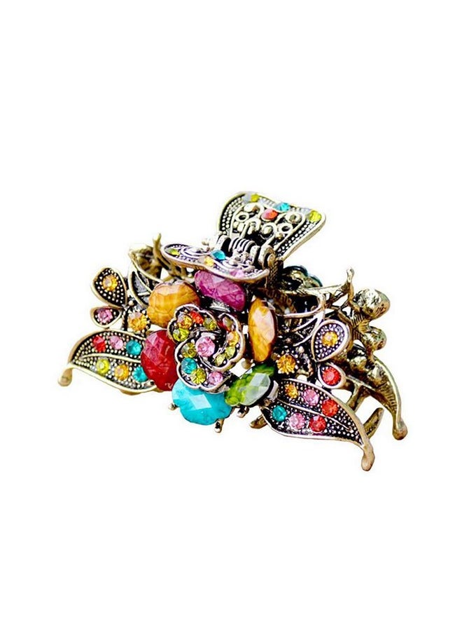 Fodattm Women Lady Retro Rose Flower Imitation Turquoise Hair Claw Clip Vintage Alloy Rhinestone Nonslip Hair Jaw Clips Hairpin Hair Clamp (Colourful)  - Image 1