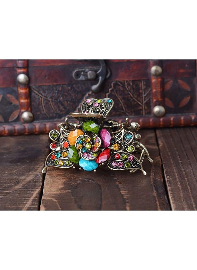 Fodattm Women Lady Retro Rose Flower Imitation Turquoise Hair Claw Clip Vintage Alloy Rhinestone Nonslip Hair Jaw Clips Hairpin Hair Clamp (Colourful)  - Image 3