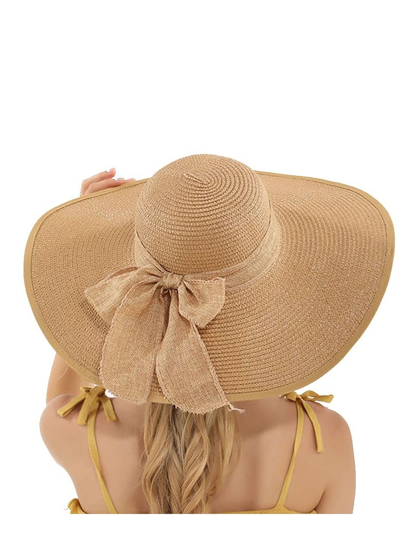 SYOSI - Womens Big Bowknot Straw Hat Large Floppy Foldable Roll up Beach Cap Sun Hat Summer UV Protection Beach Cap - Image 1