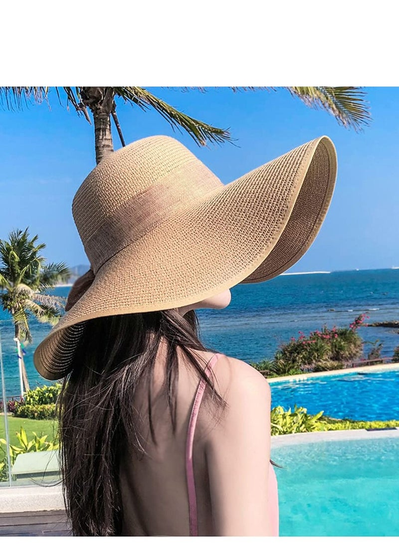 SYOSI - Womens Big Bowknot Straw Hat Large Floppy Foldable Roll up Beach Cap Sun Hat Summer UV Protection Beach Cap - Image 1
