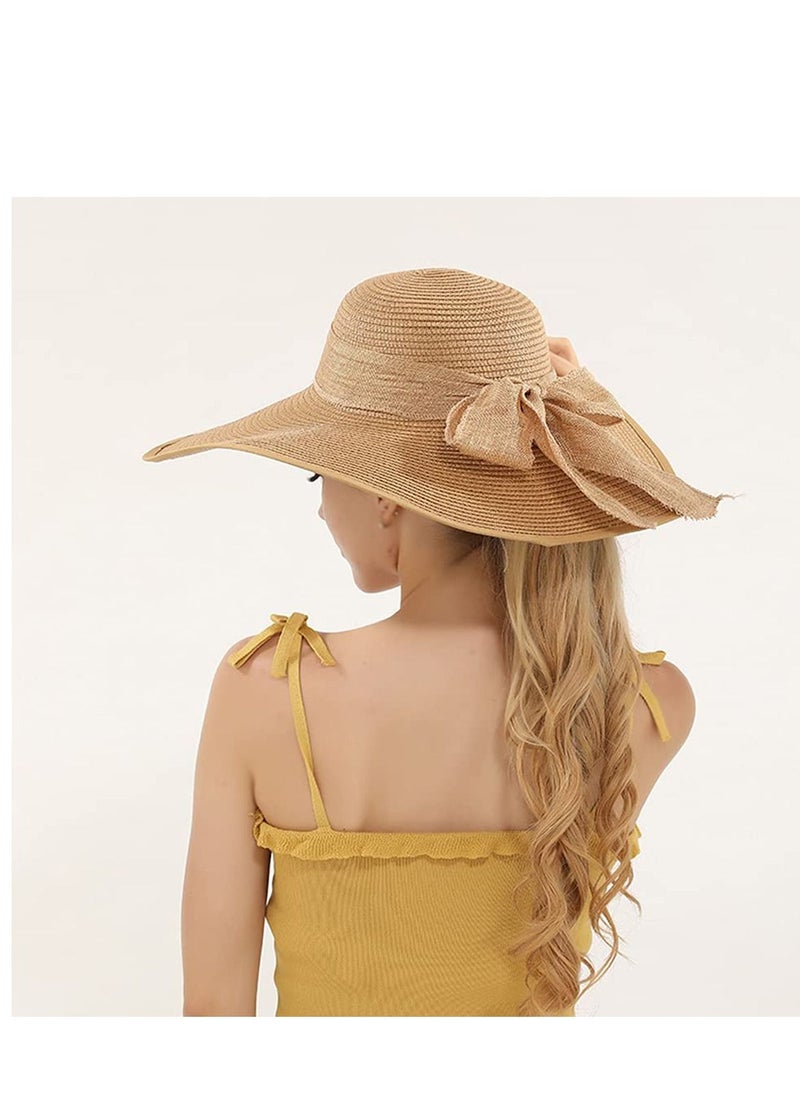 SYOSI - Womens Big Bowknot Straw Hat Large Floppy Foldable Roll up Beach Cap Sun Hat Summer UV Protection Beach Cap - Image 1