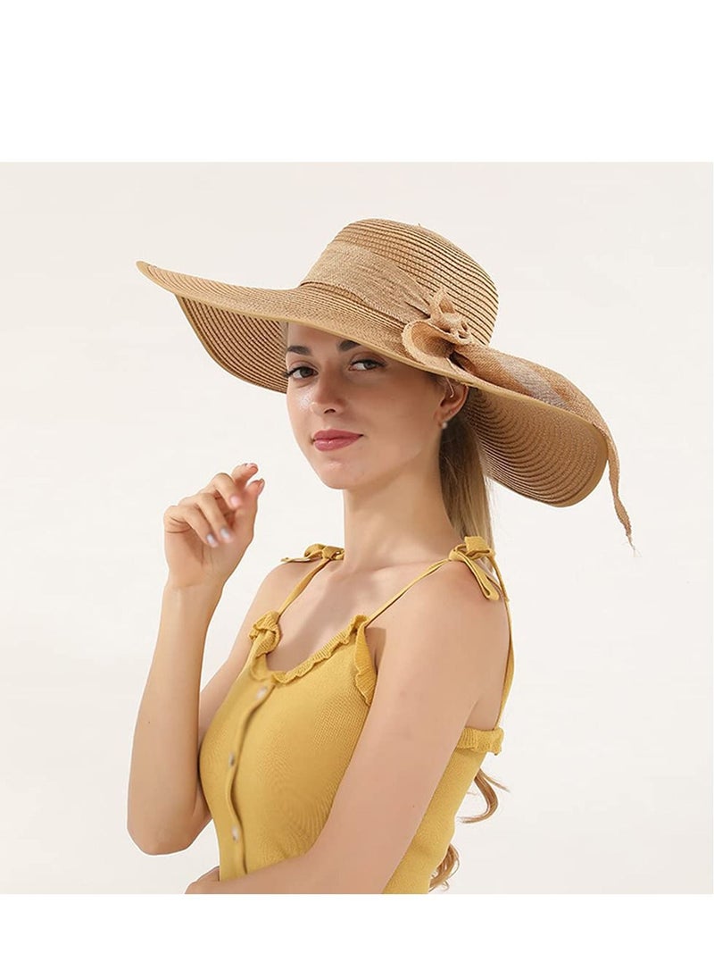 SYOSI - Womens Big Bowknot Straw Hat Large Floppy Foldable Roll up Beach Cap Sun Hat Summer UV Protection Beach Cap - Image 1