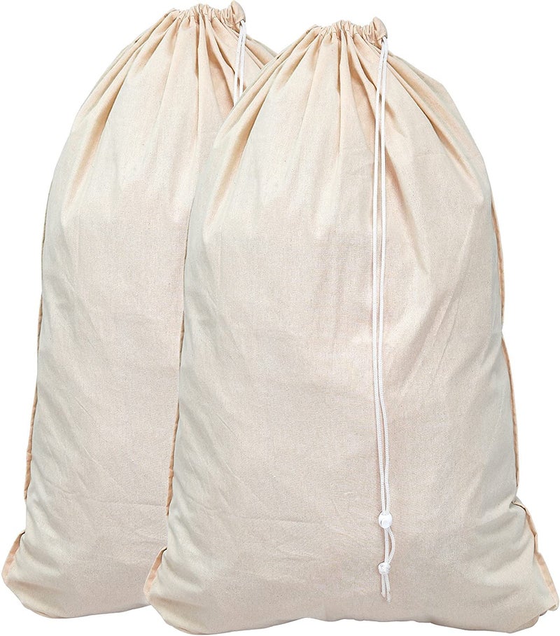 INDIAN DECOR 91111 Laundry Bag Pack of 2 2 Pack Extra Large Natural Cotton Laundry Bag WhiteBeige28 x 36 - Image 1