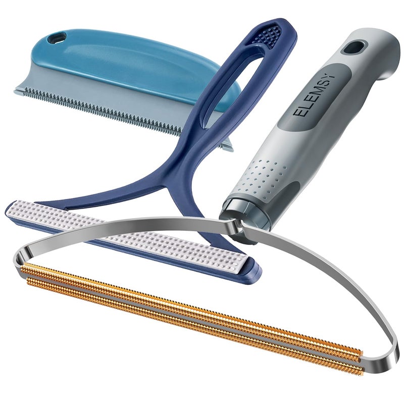 ELEMSY Pet Hair Removal Tools (3-Pack), Dog Cat Hair Remover Pro, Lint Shaver Cleaner, Fur Removal Carpet Scraper, Fuzz Hairball Brush for Carpet, Car Mat, Clothes, Couch, Pet Bed, Cat Tree, Furniture - Image 1