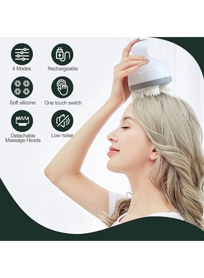 Cordless Electric Scalp Massager - Handheld Head Massager with 84 Nodes & 4 Heads - Stress Relief, Hair Growth Stimulation & Portable for Daily Use - Image 5