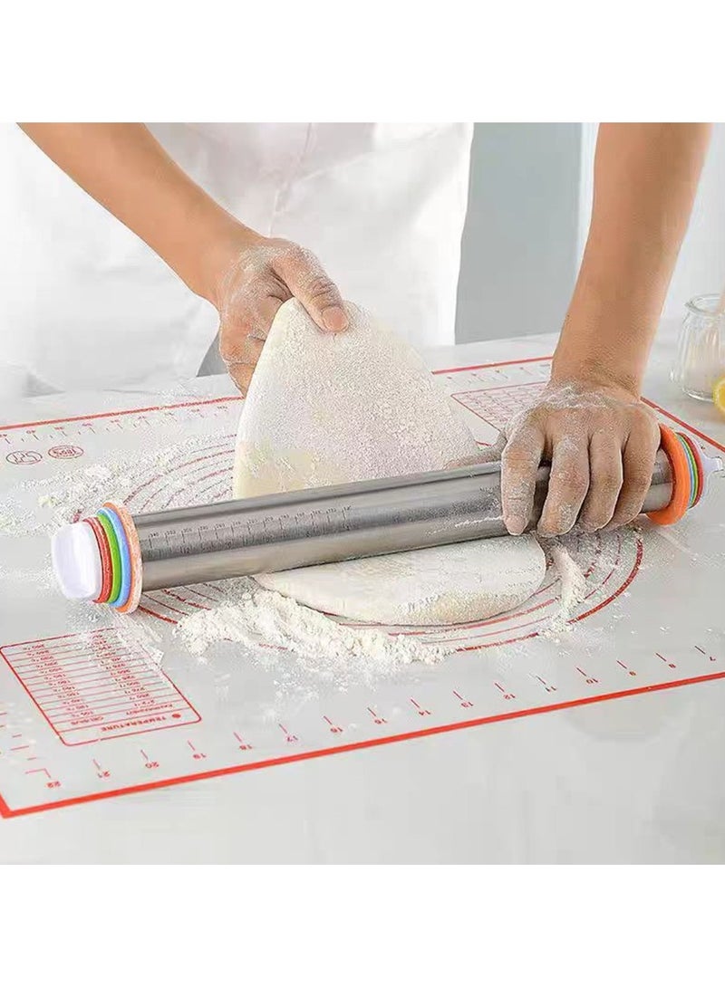 Stainless Steel Rolling Pin Kneading Pad Set Adjustable Thickness Rolling Rod With Scale Baking Cake Roller Dough Tools - Image 1