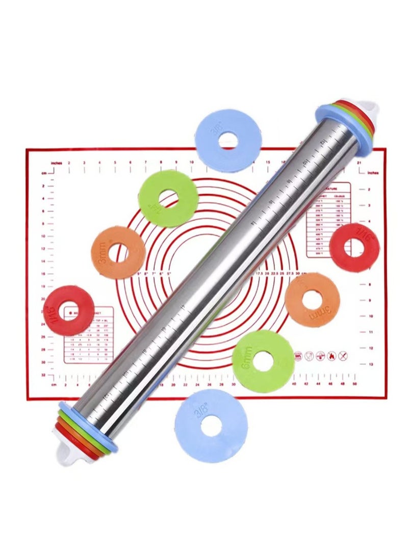 Stainless Steel Rolling Pin Kneading Pad Set Adjustable Thickness Rolling Rod With Scale Baking Cake Roller Dough Tools - Image 2