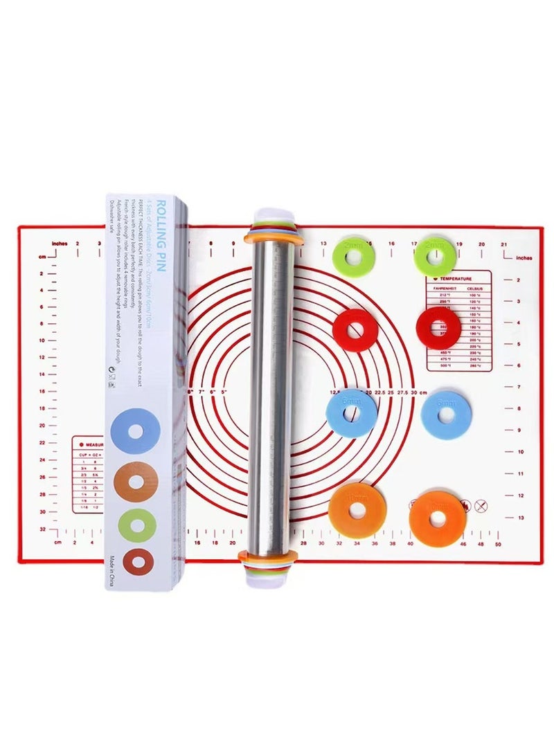 Stainless Steel Rolling Pin Kneading Pad Set Adjustable Thickness Rolling Rod With Scale Baking Cake Roller Dough Tools - Image 3